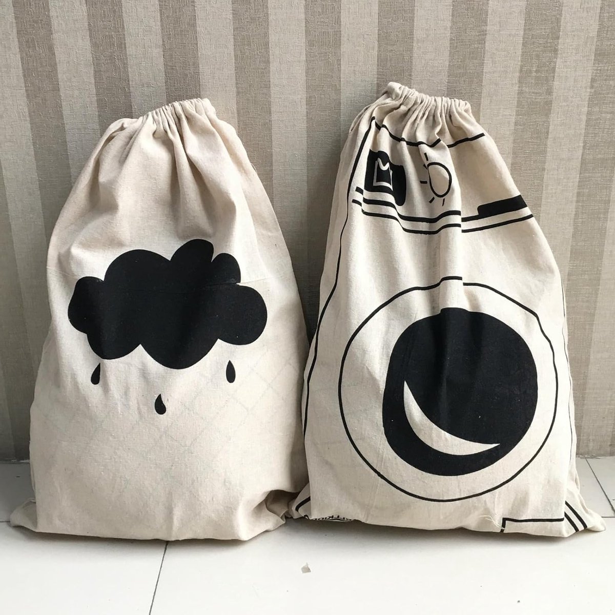 Wasbare Canvas Waszakken met Trekkoord - 60x48cm, Grote Capaciteit voor Kleding, Perfect voor de Wasmachine en Duurzaam Gebruik