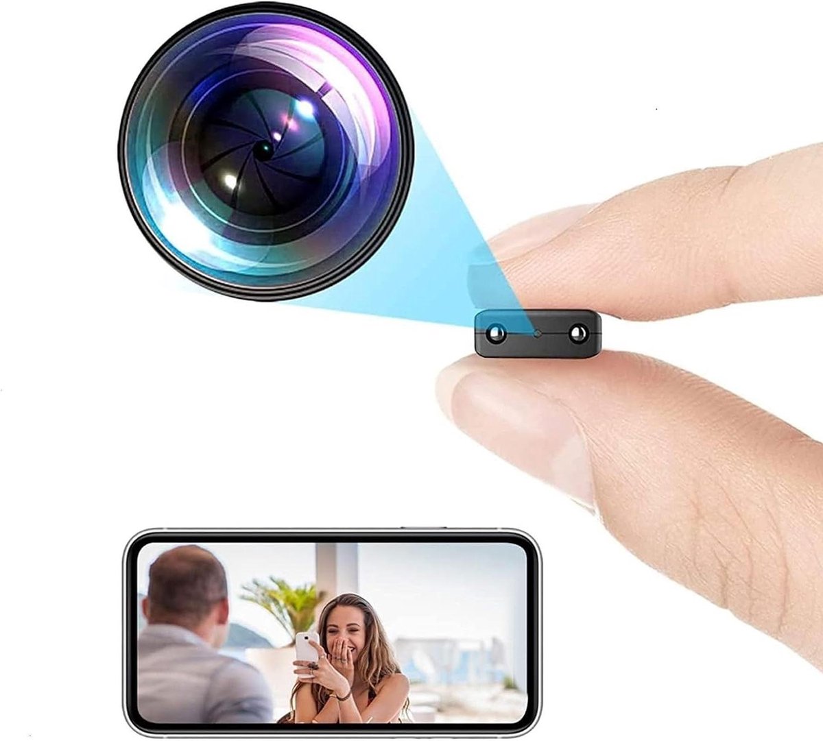 Verborgen Camera - Mini Spionagecamera WiFi - Huisbeveiliging - Detectie Menselijk Lichaam - 120 Graden Kijkhoek - Zwart