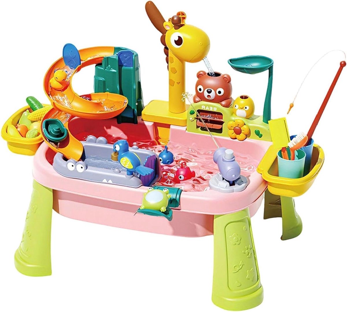 Kinder Waterspeeltafel - Water Speelgoed - Buiten Spelen - Giraffenkraan Met Pomp - 45 x 15 x 335 cm - Roze