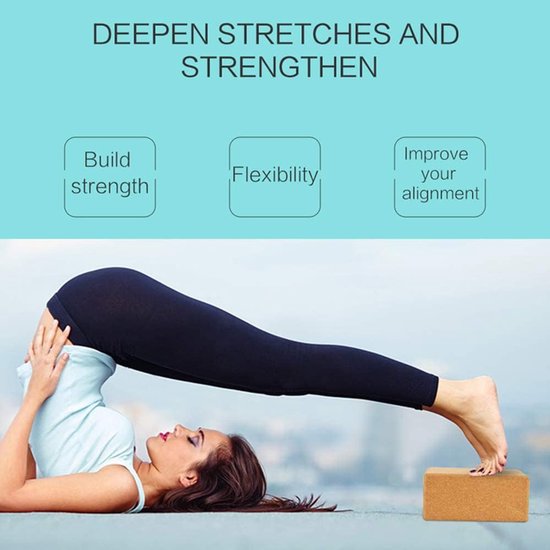 Yoga Blokken - Fitness Steunen - Balans Verbeteren - Natuurlijk Kurk Materiaal - 23x15x7.5cm - Houtkleur — afbeelding 2