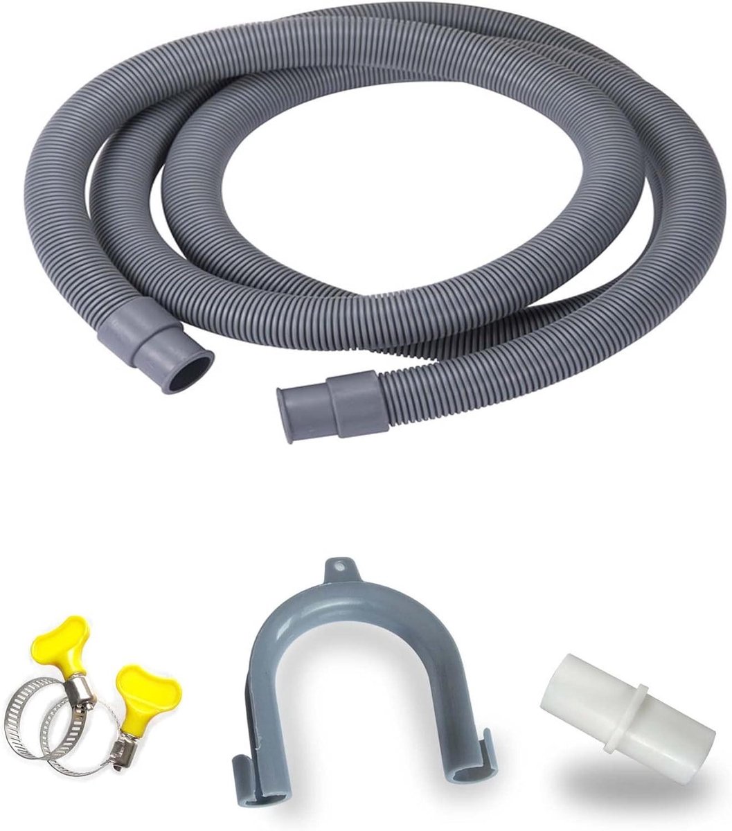 Wasmachine Afvoerslang - Verlengslang Set - Water Afvoeren - Inclusief Montage Hulpstukken - 18 Meter Lang - Grijs