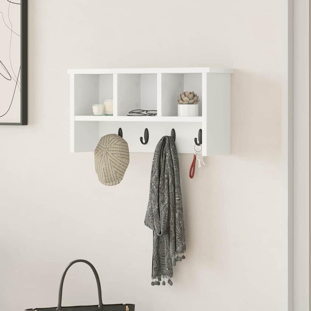 Wandkapstok - Muurhanger Jassen - Entree Organiseren - Met Legplank - 50 cm - Wit