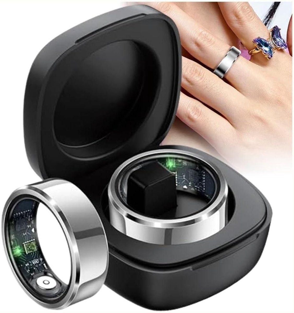 Smart Ring Tracker - Gezondheidsring Fitnessring - Gezondheid Monitoren - IP68 Waterdicht - 5-7 Dagen Batterij - Zilver