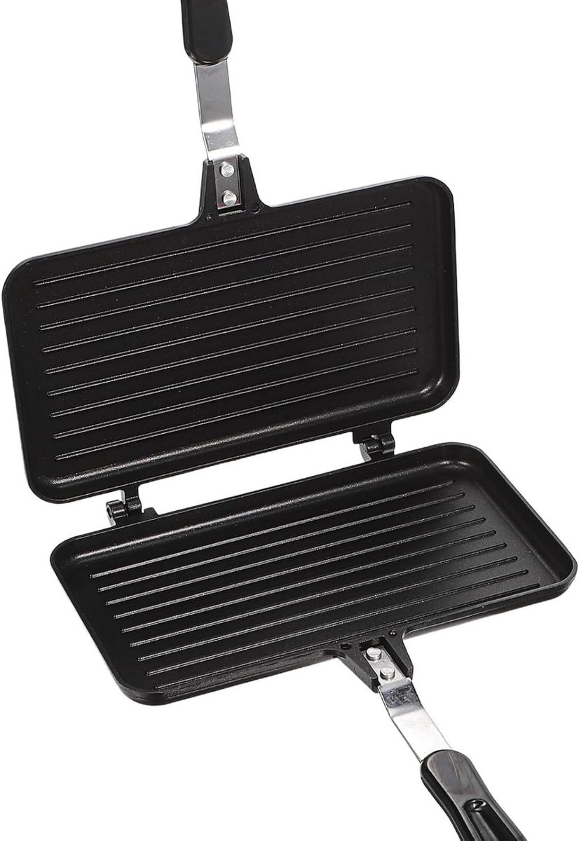 Sandwich Bakpan - Dubbelzijdige Pan - Ontbijt Maken - Antiaanbaklaag - 35.50 x 24.00 cm - Zwart