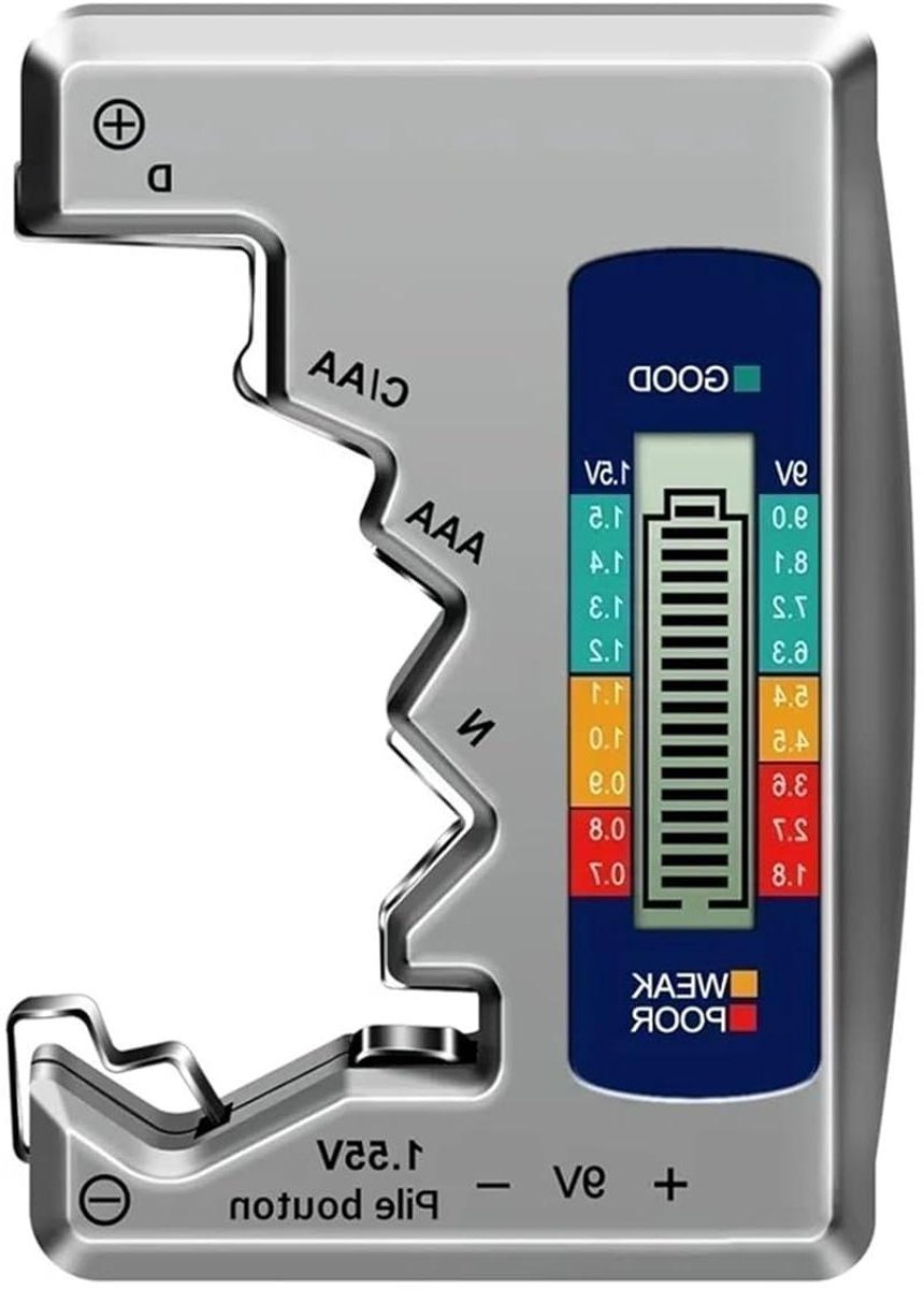 Digitale Batterijtester - Capaciteitsdetector - Batterijen Controleren - Driezonedisplay - Universeel - Grijs