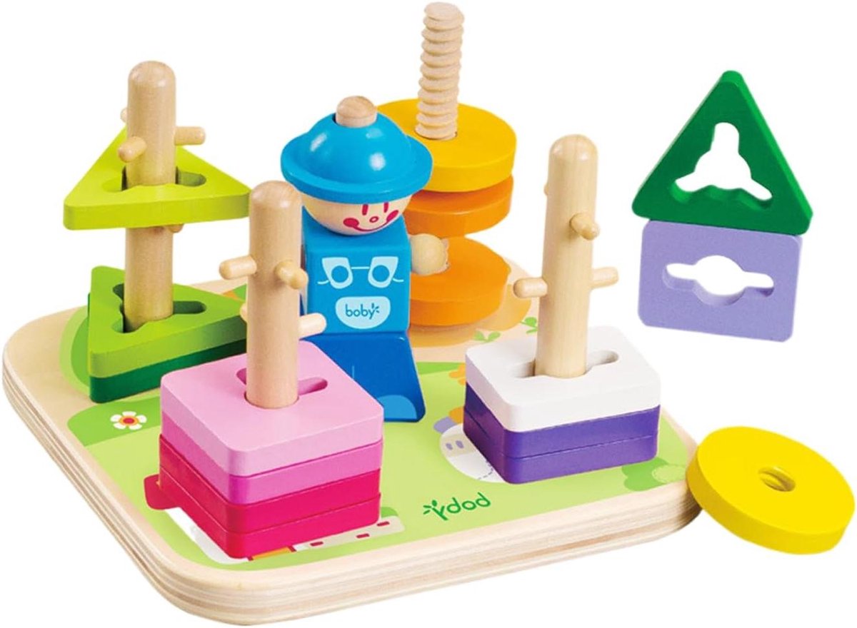 Houten Sorteerspel - Vormen Leer - Kinderontwikkeling Spel - Massief Hout - 25 x 17 x 8 cm - Multicolor