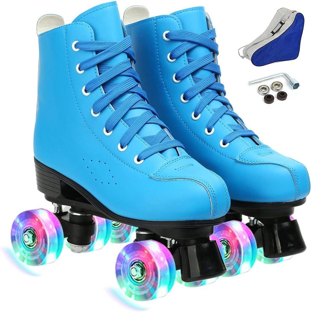 Silvertree Rolschaatsen voor dames PU-leer hoge rolschaatsen vierwielige rolschaatsen glanzende rolschaatsen met draagtas voor meisjes