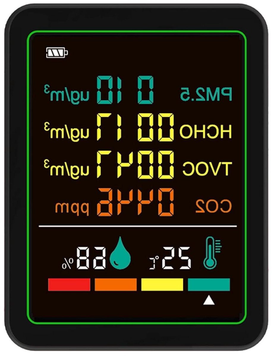 Luchtkwaliteit Tester - Luchtmeter - Binnenklimaat Meten - Real-time Detectie - 1200 mAh Batterij - Zwart