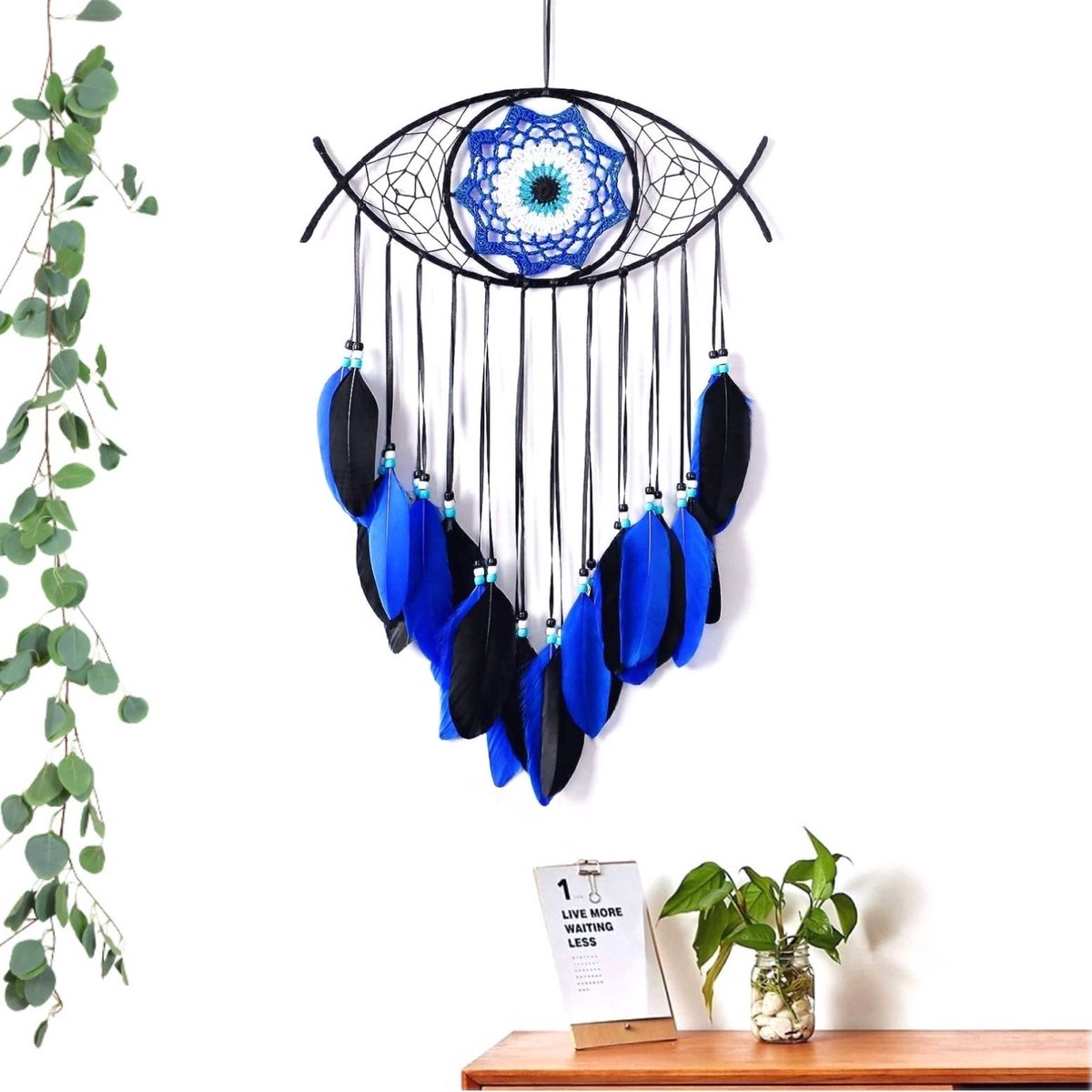 Dailygoody - Dromenvanger - Boze Oog - Handgemaakt - Zwart - Macramé - Wanddecoratie - Geschikt voor Slaapkamer - Duivelsoog
