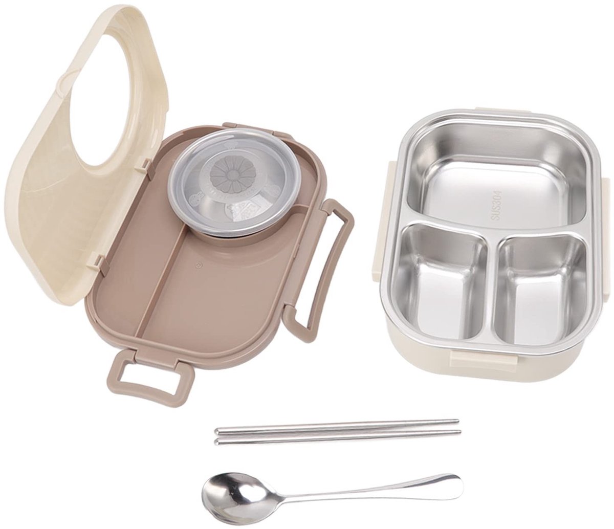 Dailygoody - Bento Box - Roestvrij staal - Thermisch en lekvrij - Beige - Lunchcontainer - Geschikt voor school en picknick