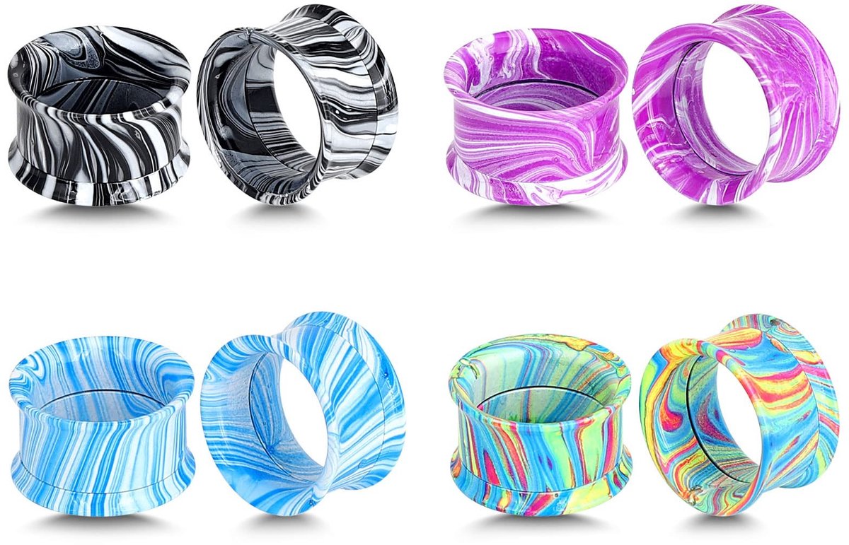 Dailygoody - Oortunnels - Roestvrij staal - Kleurrijk - Expander - 1/2 inch (12mm) - Unisex-Volwassene - Set van 4 paar