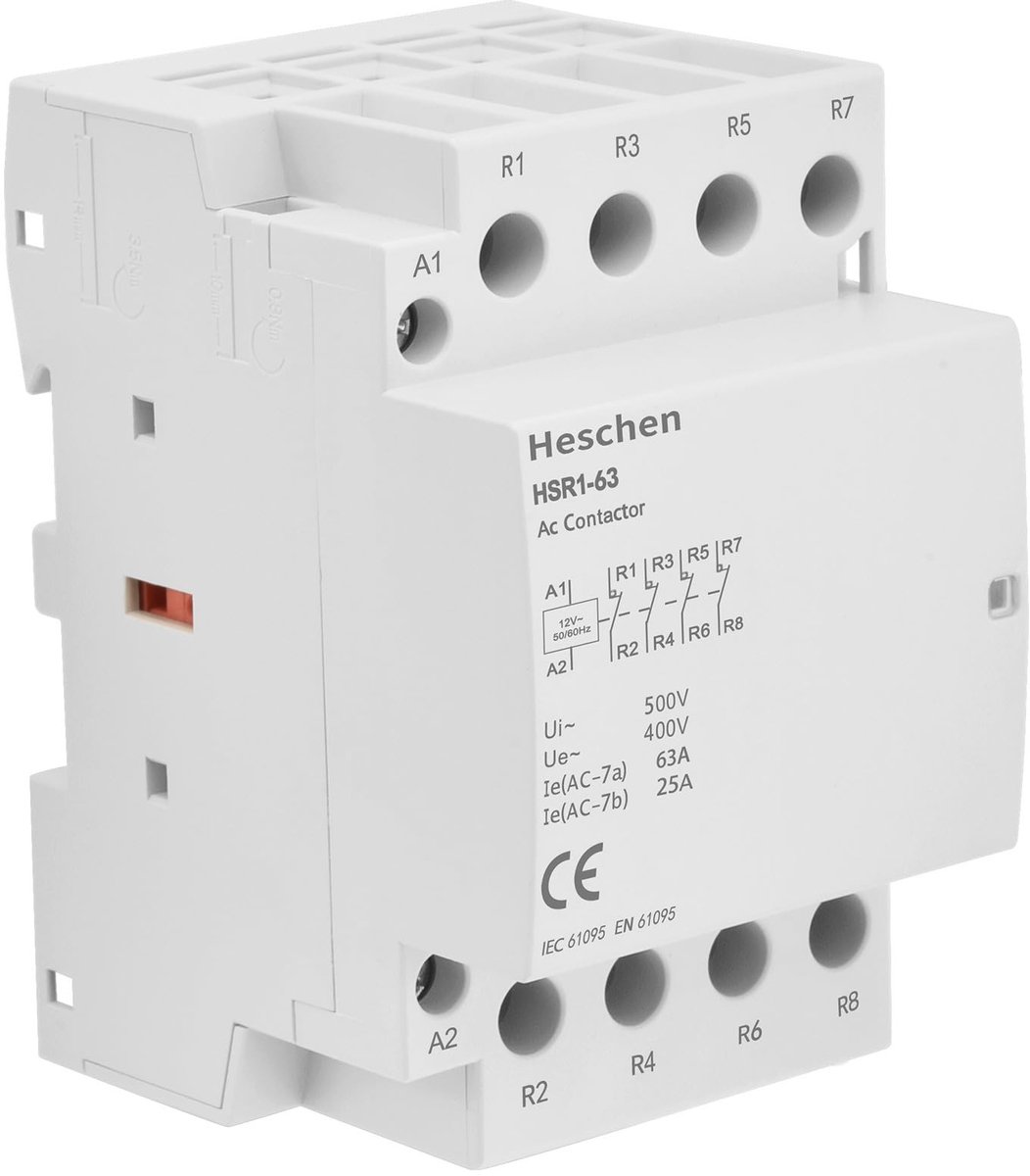 Dailygoody - Wisselstroomcontact - 4-polig - Ideaal voor schakelingen - Compact formaat - 63A capaciteit - Geschikt voor DIN-rail montage - AC 12V spo