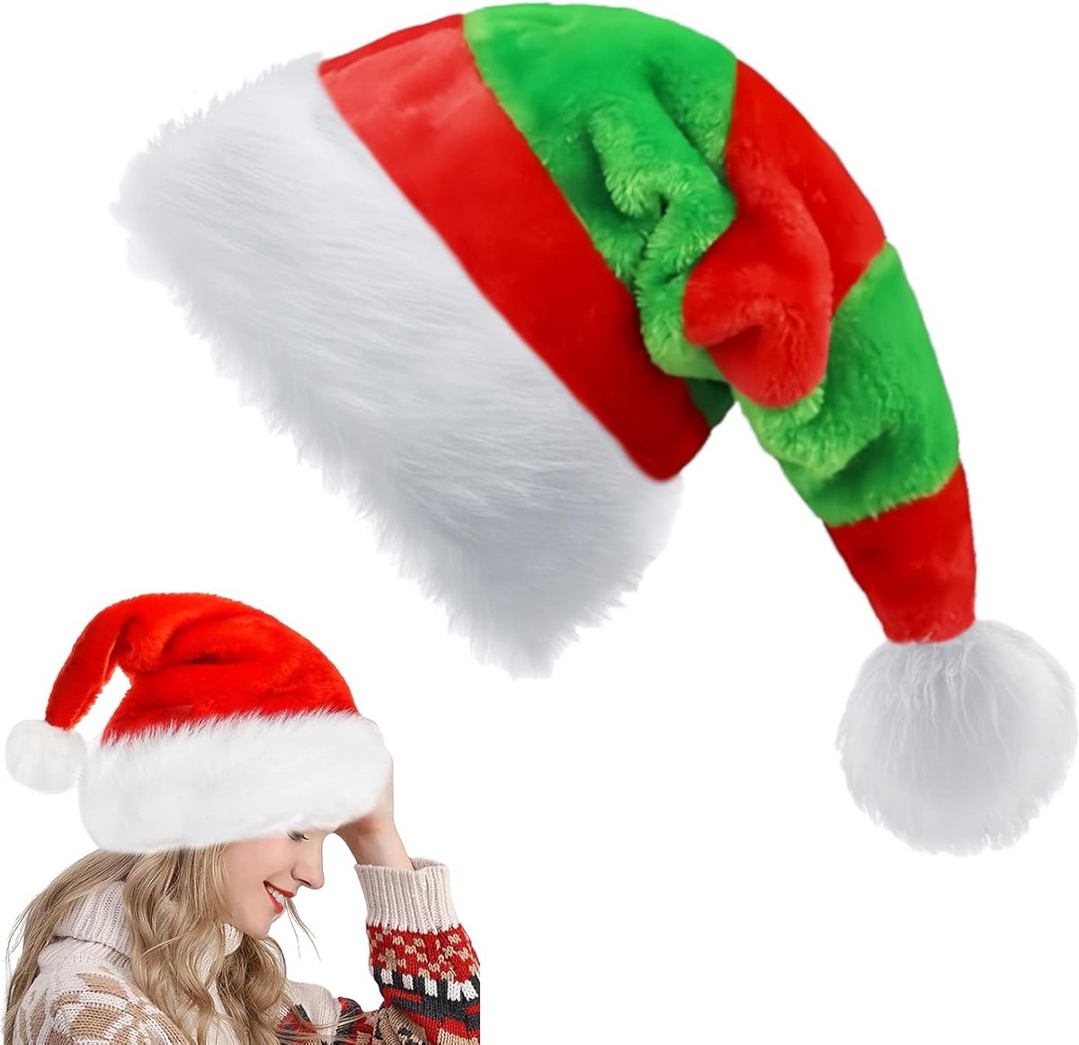 Glanzende Sequins Kerstmuts voor Volwassenen en Kinderen, Pluche en Fluwelen Kerstmuts, Unisex Kostuum voor Feestdagen en Nieuwjaar
