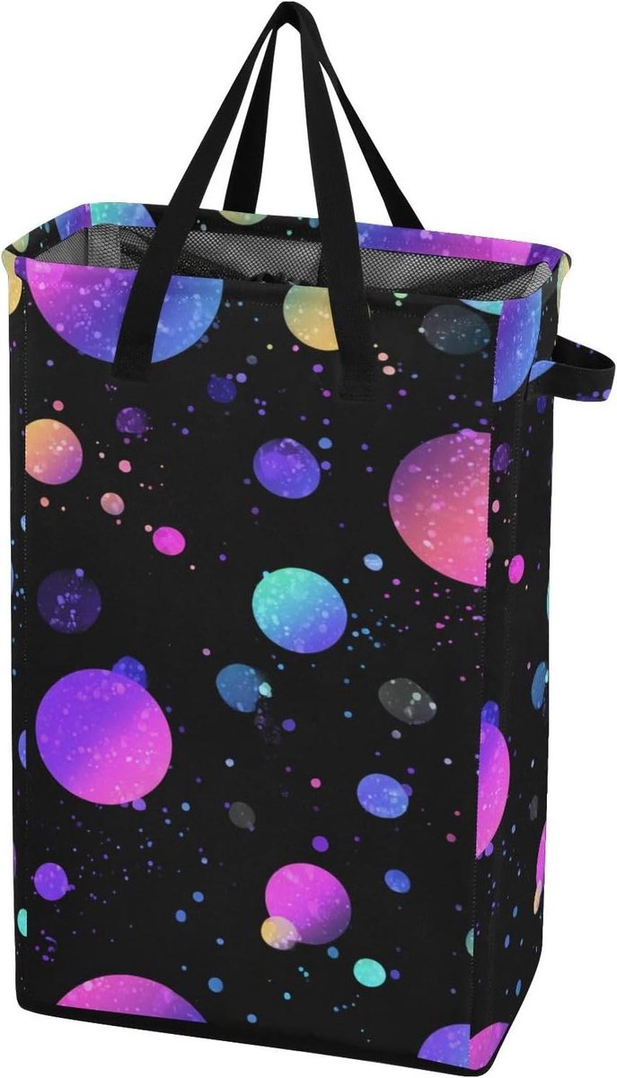 Wasmand met Handgrepen Kledingmand Opvouwbaar Kleding Opbergen Vrijstaand Ontwerp 48L Capaciteit Neon Galaxy Zwart