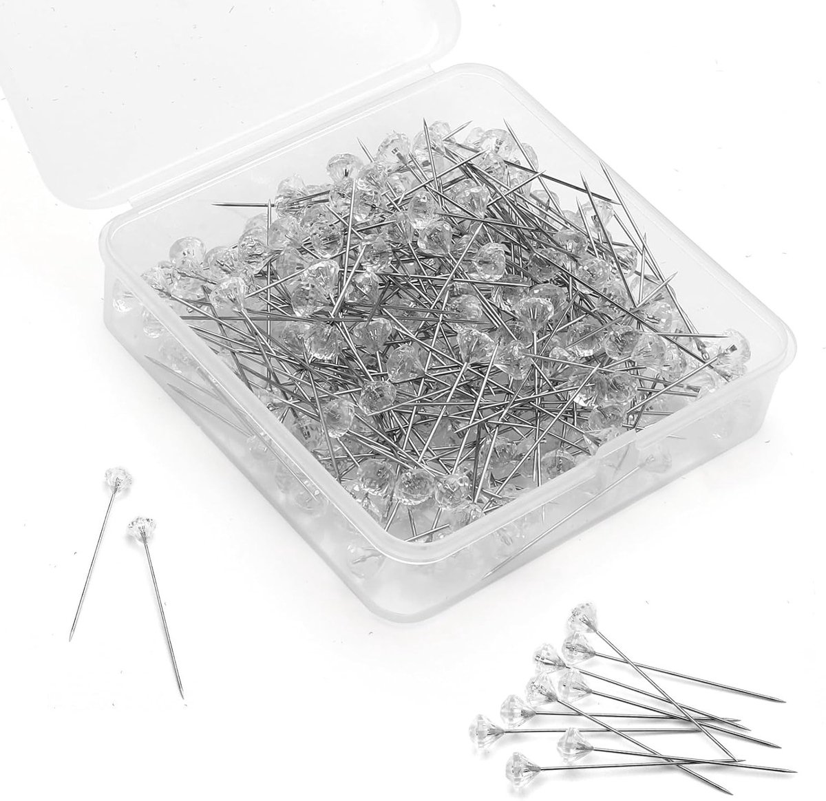 200 Stuks Stud Pins met Rhinestones - Bouquetnaalden van RVS voor DIY Bruidsboeket en Sieraden Decoratie - 5 cm