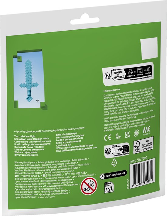 LEGO Minecraft zwaard van lichtblauw plastic.