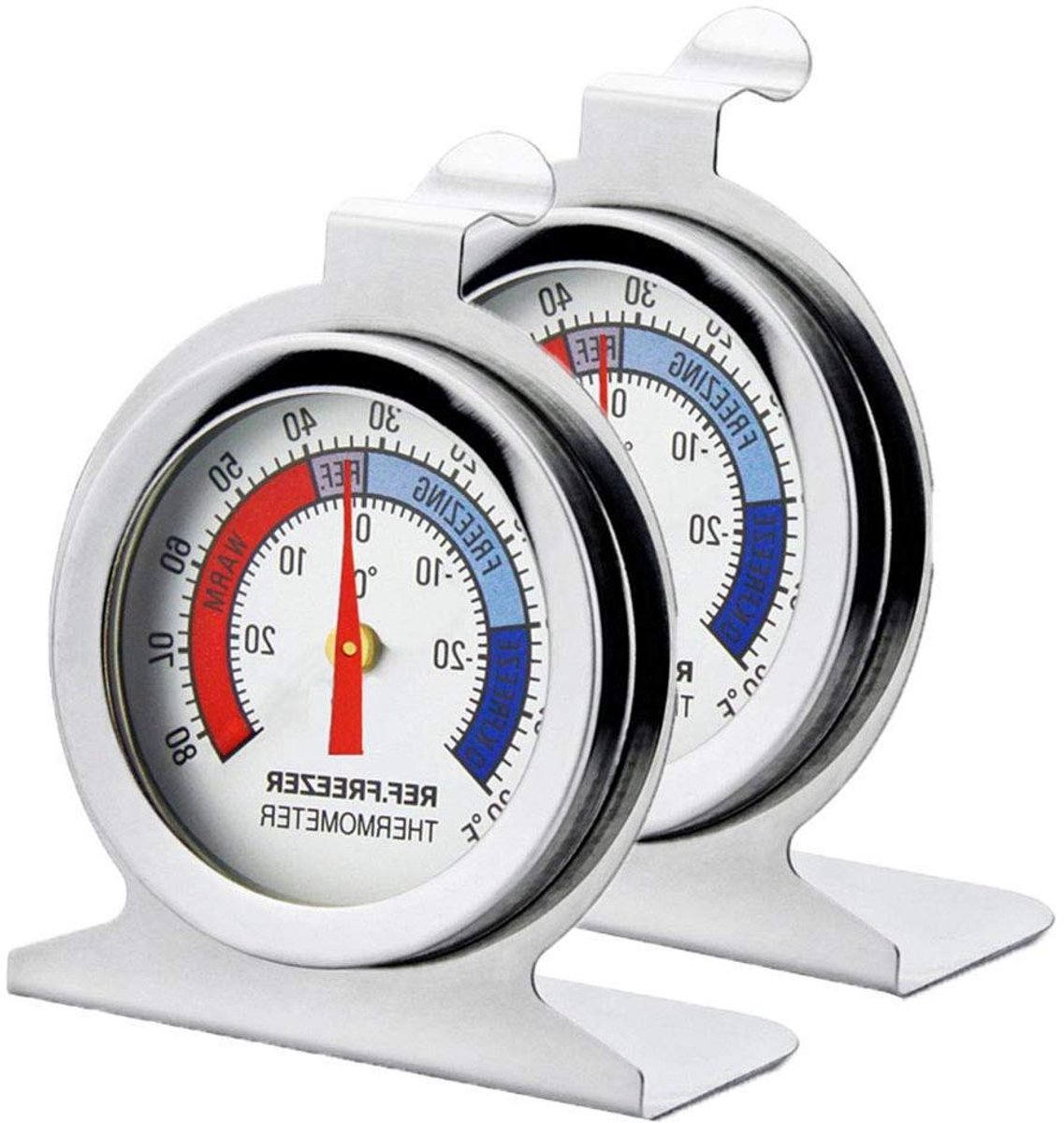 Koelkastthermometer Set - Vriesmeter Analoog - Voedsel Vers Houden - Geen Batterij Nodig - 2 Stuks - Zilver