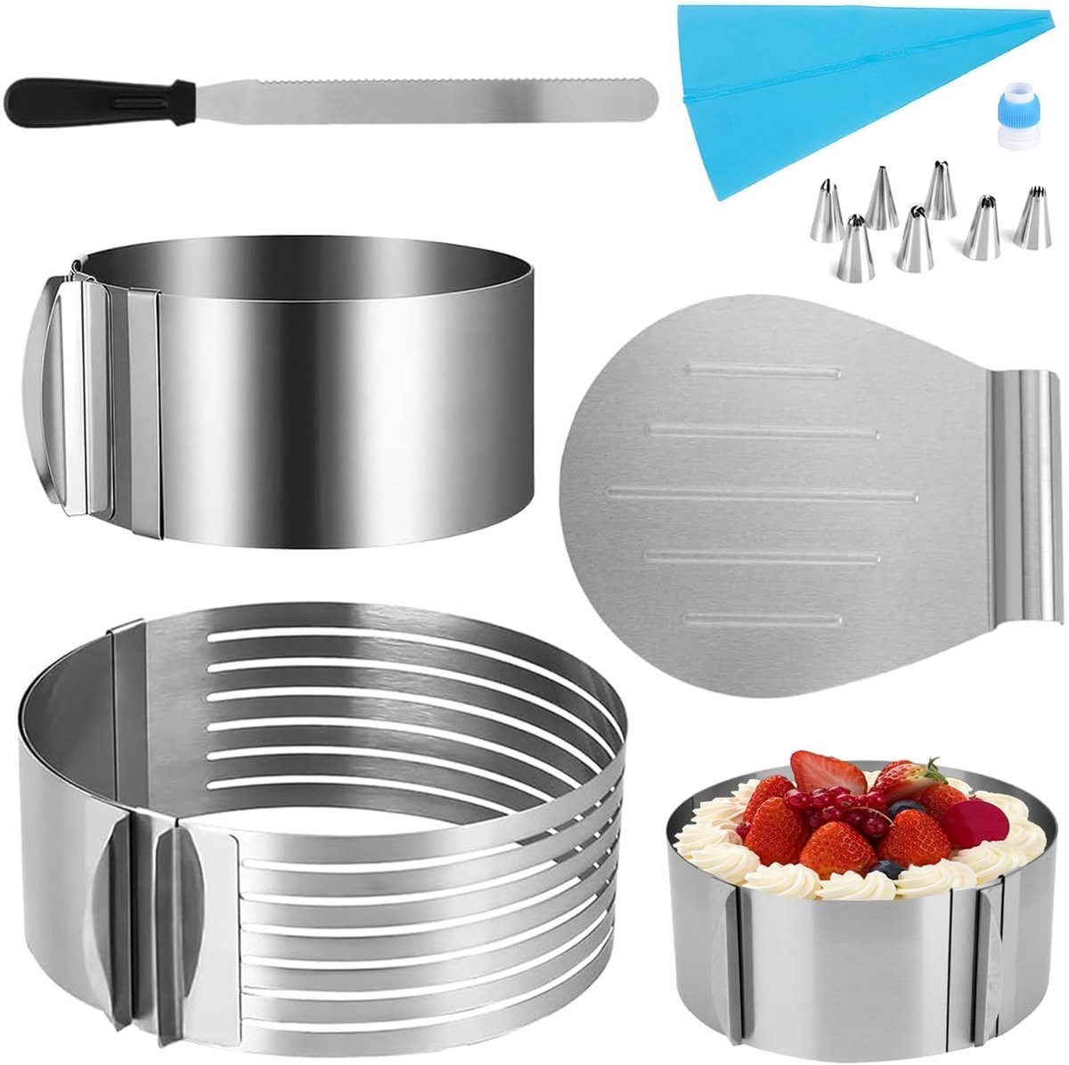 aladdien - Taartaccessoires - Taartset 4-delig - Professioneel snijden - Roestvrij staal - Bakaccessoires voor de keuken - Ideaal voor taarten - Ver..