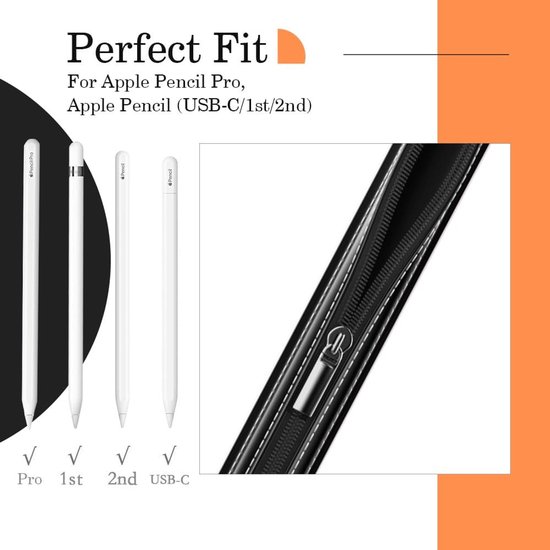 aladdien - Apple Pencil Hoesje - PU-Lederen Etui - Zwart - Voor Apple Pencil 1/2e Generatie - Geschikt voor 9.7"-12.9" Tablet — afbeelding 5