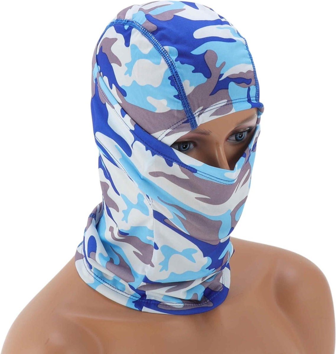 Balaclava Gezichtsmasker - Hoofddeksel Beschermend - Outdoor Activiteiten - UV-Bescherming Ademend - 35 x 27 cm - Camouflage Lichtblauw