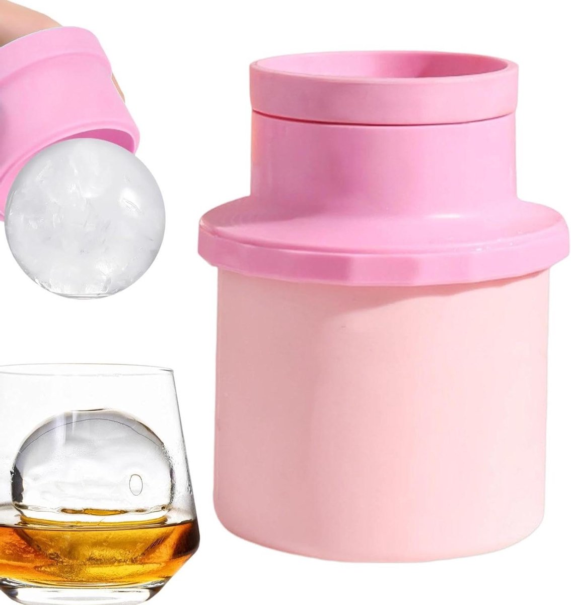 IJsballen Maker - IJsblokjes Vorm - Drankjes Koelen - Smaakbehoud Deksel - 10x10x13 cm - Roze