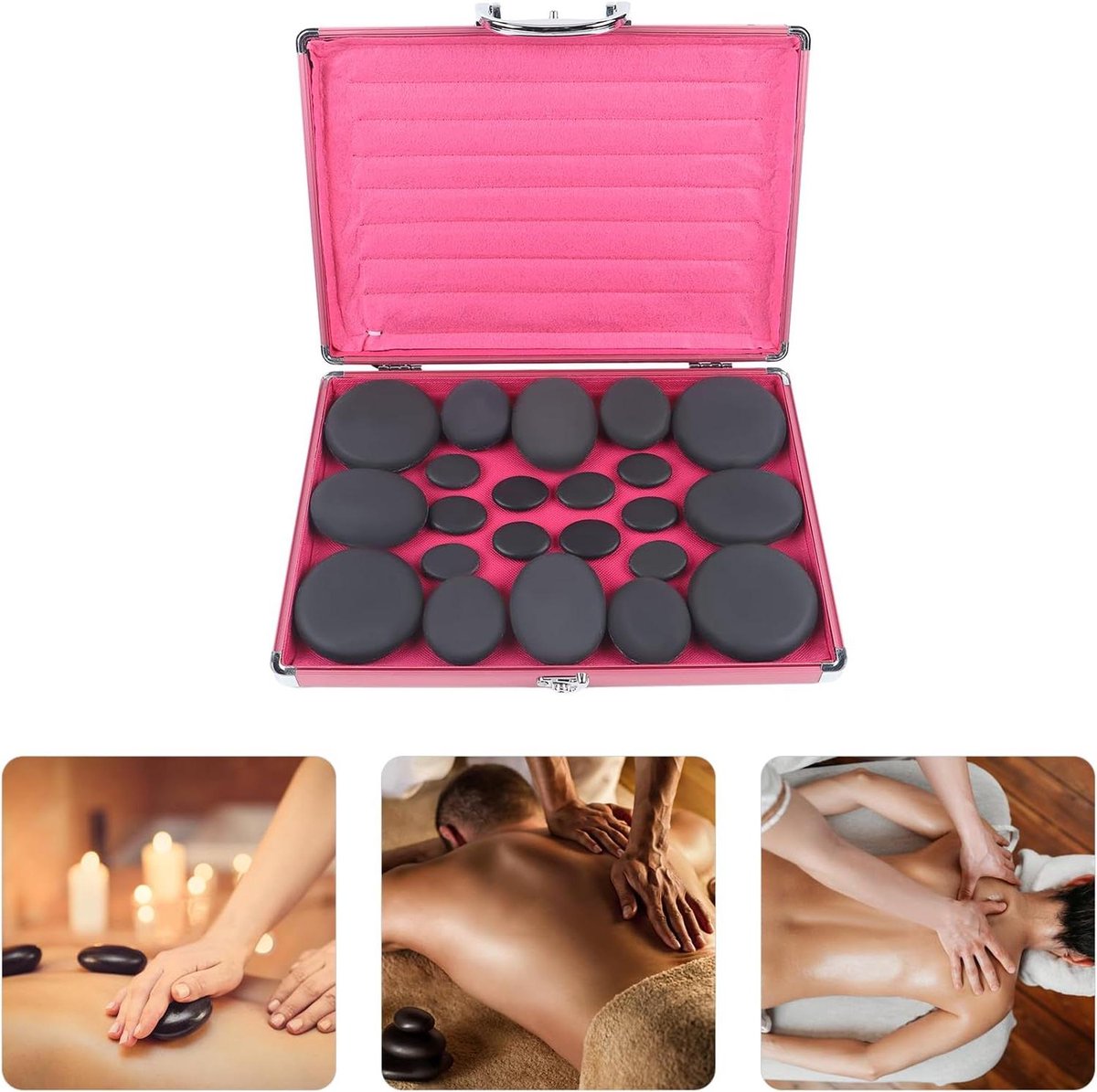 Massage Stenen Set - Hotstone Verwarmer - Spierontspanning Thuis - Inclusief Verwarmingsbox - 20 Stenen - Natuursteen