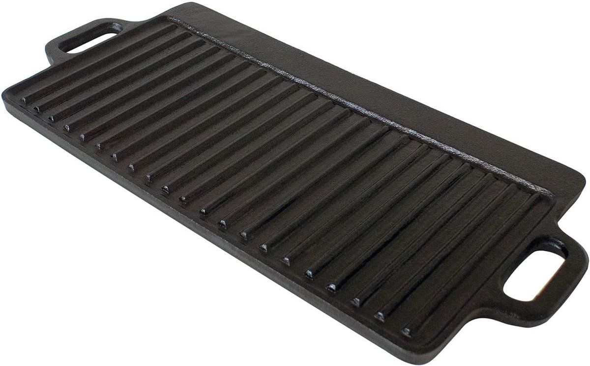 Omkeerbare Gietijzeren Grillplaat Geribbeld en Glad 45x23 cm voor BBQ en Fornuis