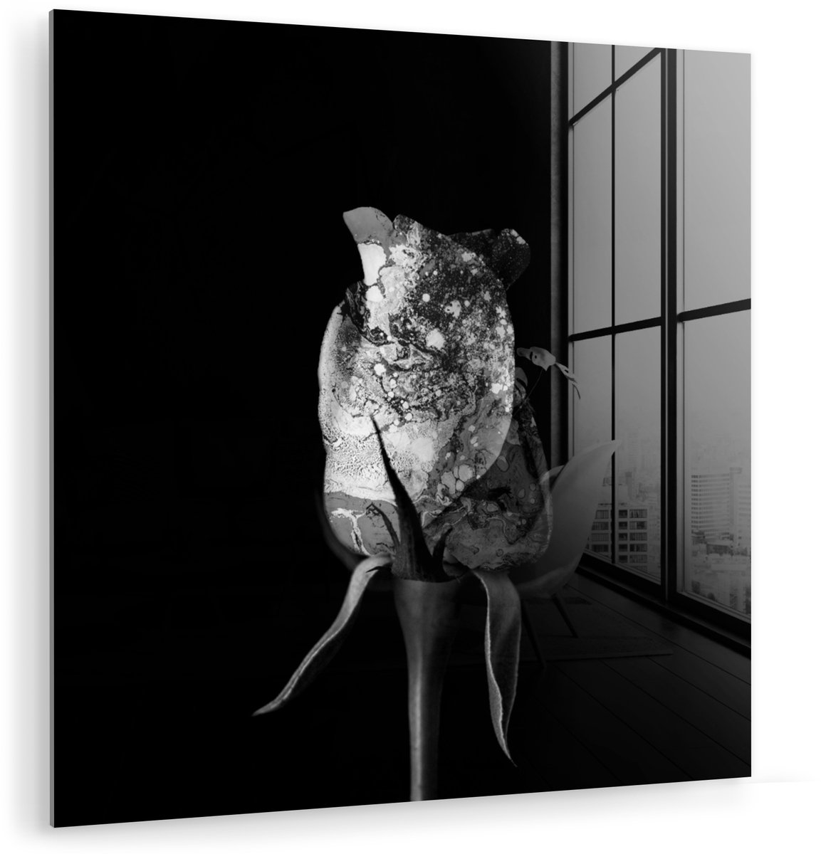 ® Glasschilderij 20x20 cm - Schilderij acrylglas - Rozen - Bloemen - Verf - Foto op glas - Muurdecoratie woonkamer - Wanddecoratie slaapkamer - Schilderijen