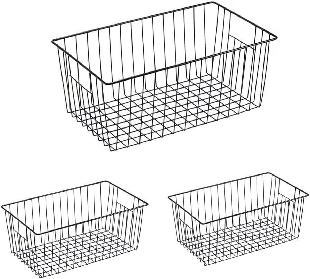 Vriezer Manden - Koelkast Organizer - Keuken Organiseren - Met Handvatten - 40cm Set van 3 - Zwart