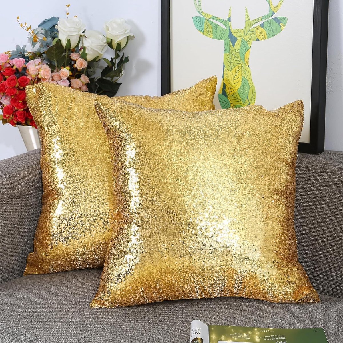 Set van 2 Sierkussenshoezen met Gouden Pailletten voor Bank 45x45 cm
