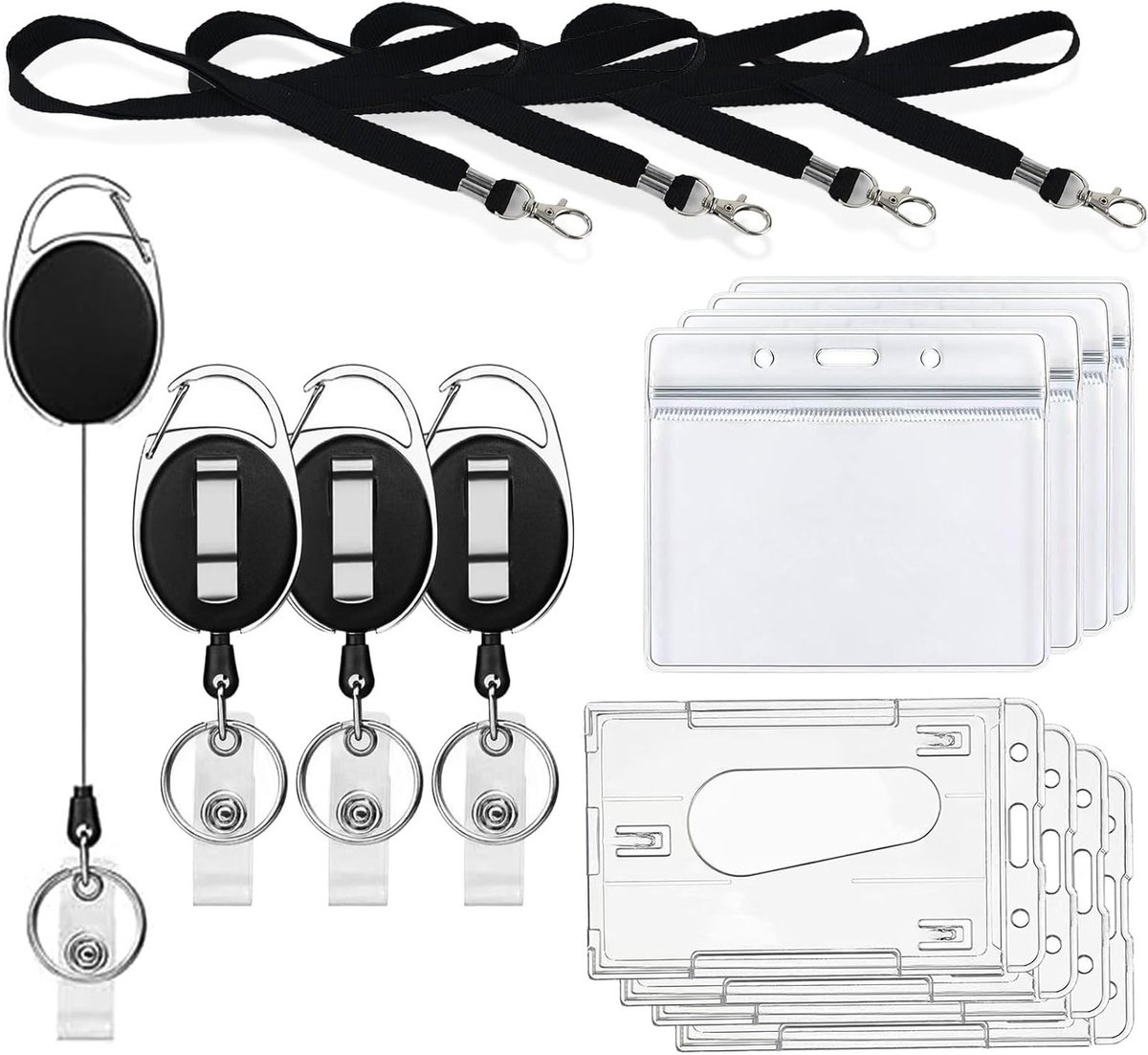 Set van 4 Kaartcases met Lanyard, Uitbreidbare Waterdichte Kaarthouder, ID Kaart Houder met Duimslot voor Studenten, Werk en Toegangspassen