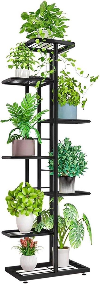 Plantenstandaard Metaal - Bloemenrek - Planten Presenteren - 7 Lagen Ontwerp - 43x22x126 cm - Zwart