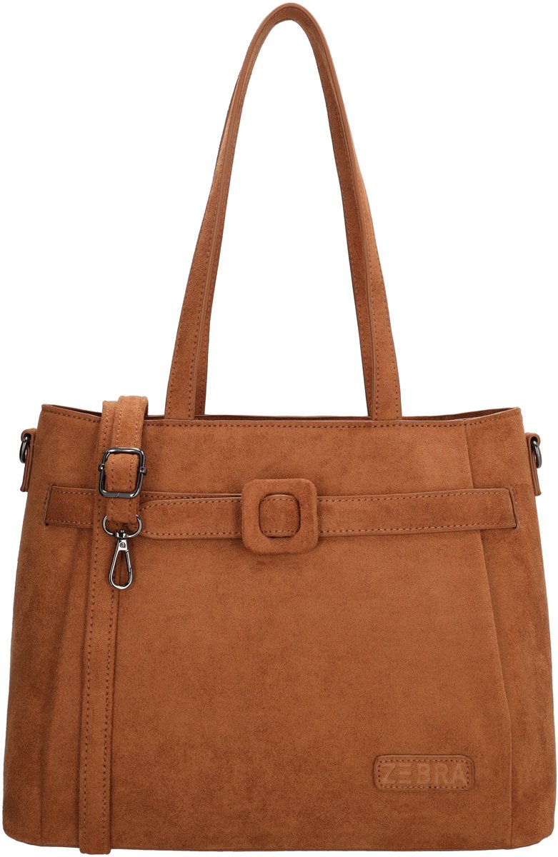 Zebra Trends Davina Shopper - Dames Tas - Suede Look - Verstelbare Schouderband - Ritssluiting - Shopper Tas - Schoudertas - Tote Bag - Dames Tas - Camel