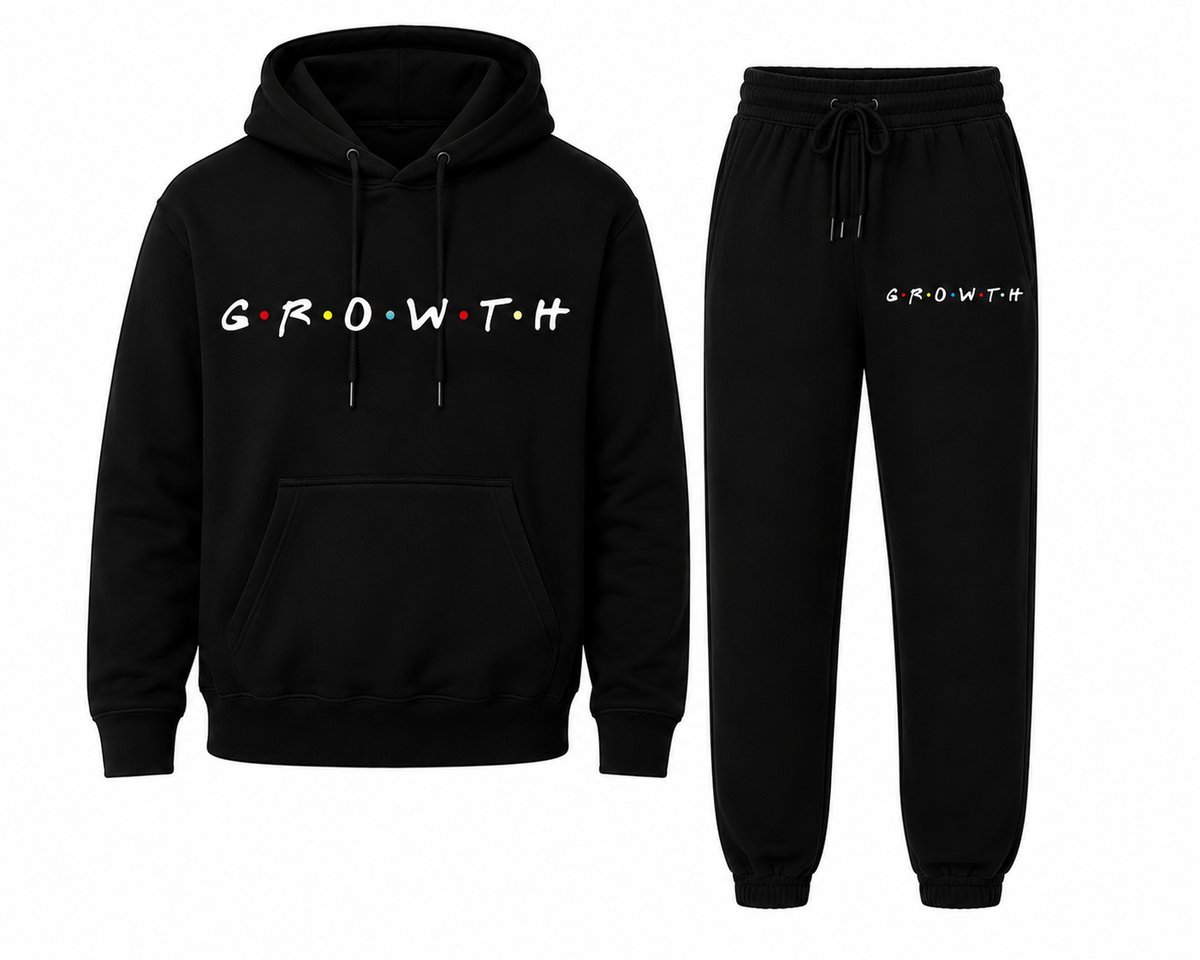 Hoodie Heren & Dames met Print en Capuchon - Growth Print - Zwart Trainingspak met Joggingbroek - XL
