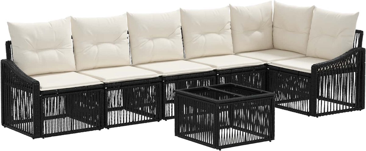 vidaXL - Tuinbank - Set - 7 - pcs - Zwart - poly - rattan