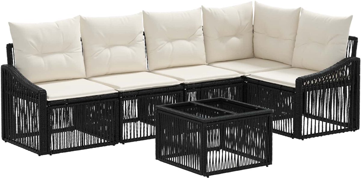 vidaXL - Tuinbank - Set - 6 - pcs - Zwart - poly - rattan