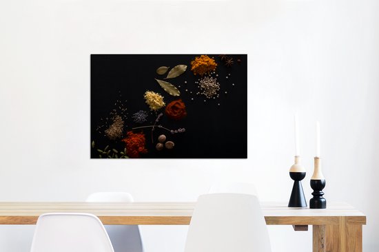 Décoration murale Métal - Peinture Aluminium - Différentes herbes sur fond noir - 90x60 cm - Dibond