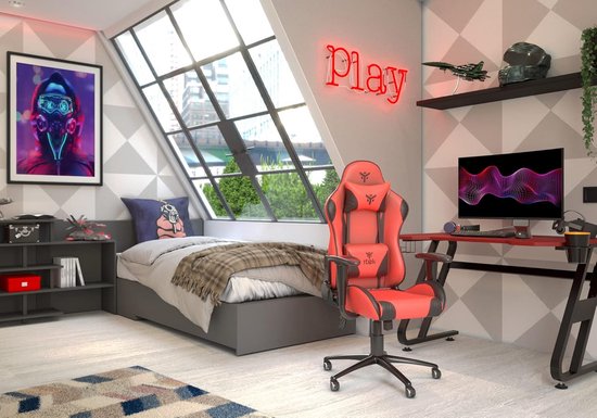 ITEK Playcom PM20 Gamingstoel, Ergon, rood, verstelbare rugleuning, verstelbare armleuningen en hoofdsteun, lendenwervelkolom, comfort en design, ideaal als bureaustoel, werkstoel of gamingstoel — afbeelding 2