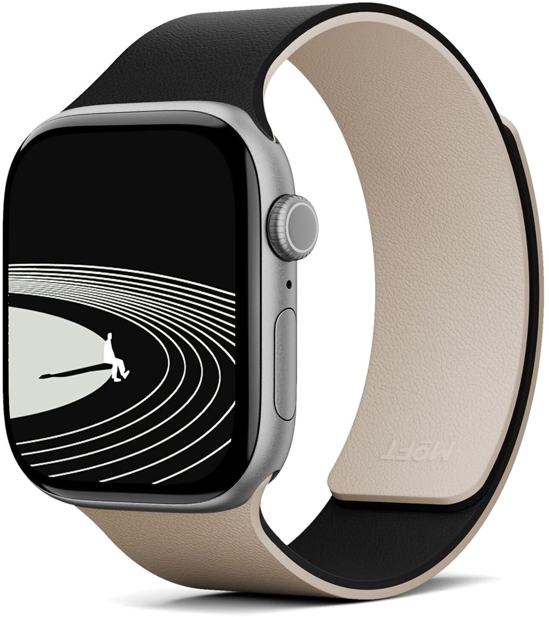 MOFT Snap Bandje Geschikt voor Apple Watch 1/2/3/4/5/6/7/8/9/10/11/SE- 38/40/41/42MM - Siliconen - Zwart Beige