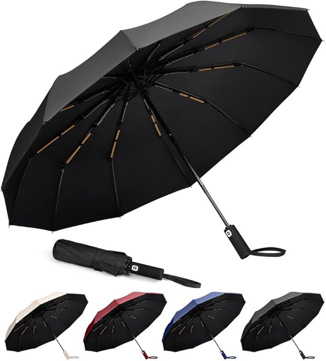 VHV - Paraplu - Paraplu opvouwbaar - Stormbestendige reisparaplu - Automatisch openen/sluiten - Klein en compact - Draagbare paraplu voor mannen en vrouwen - Zwart