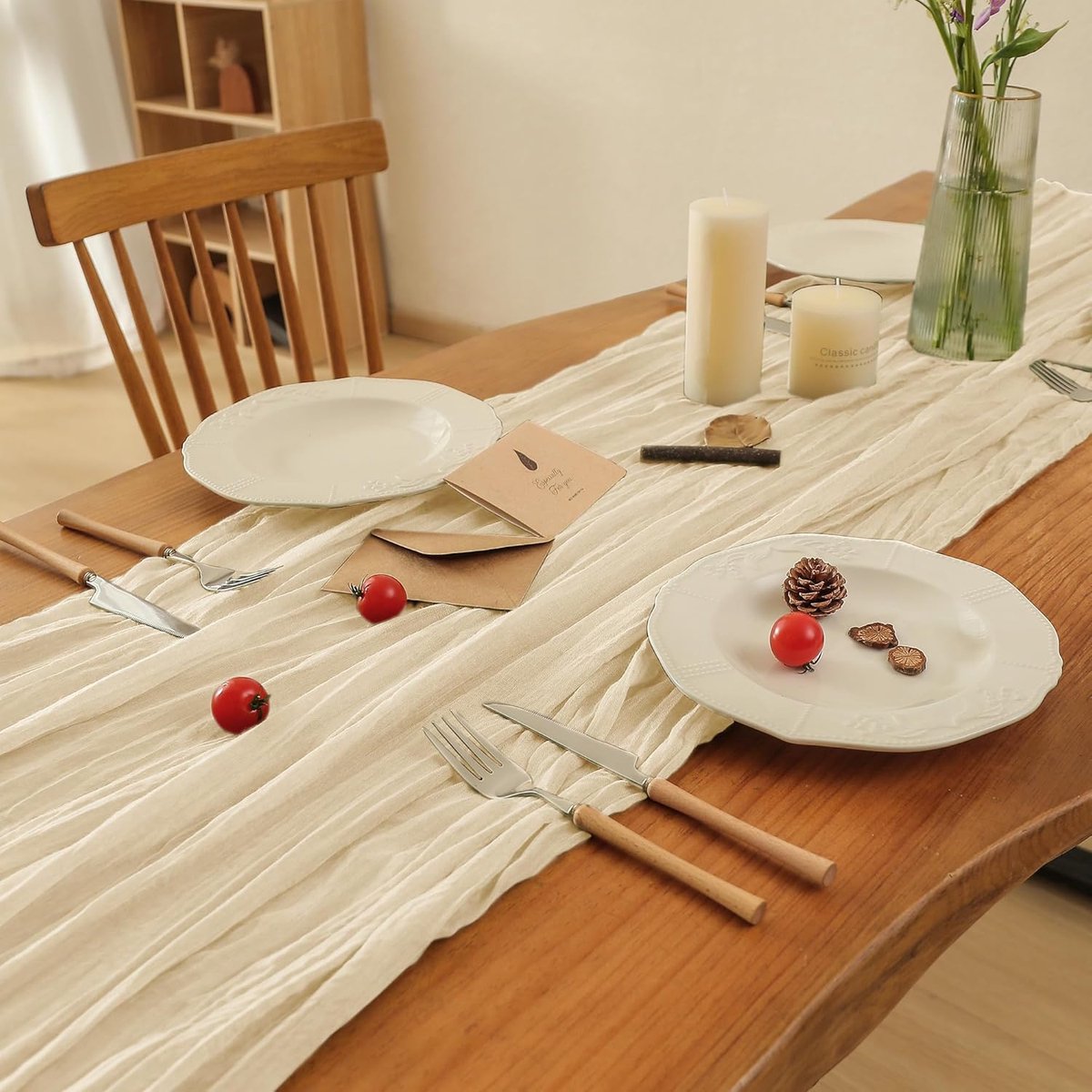 Tafel lopers - Linnen stof - Feestelijke decoratie - Set van 10 - 300 cm lengte - Beige