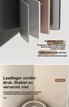 Detail van gelaagd materiaal in verschillende tinten grijs en roze, met de tekst "Laadlager zonder druk. Stabiel en vervormt niet."