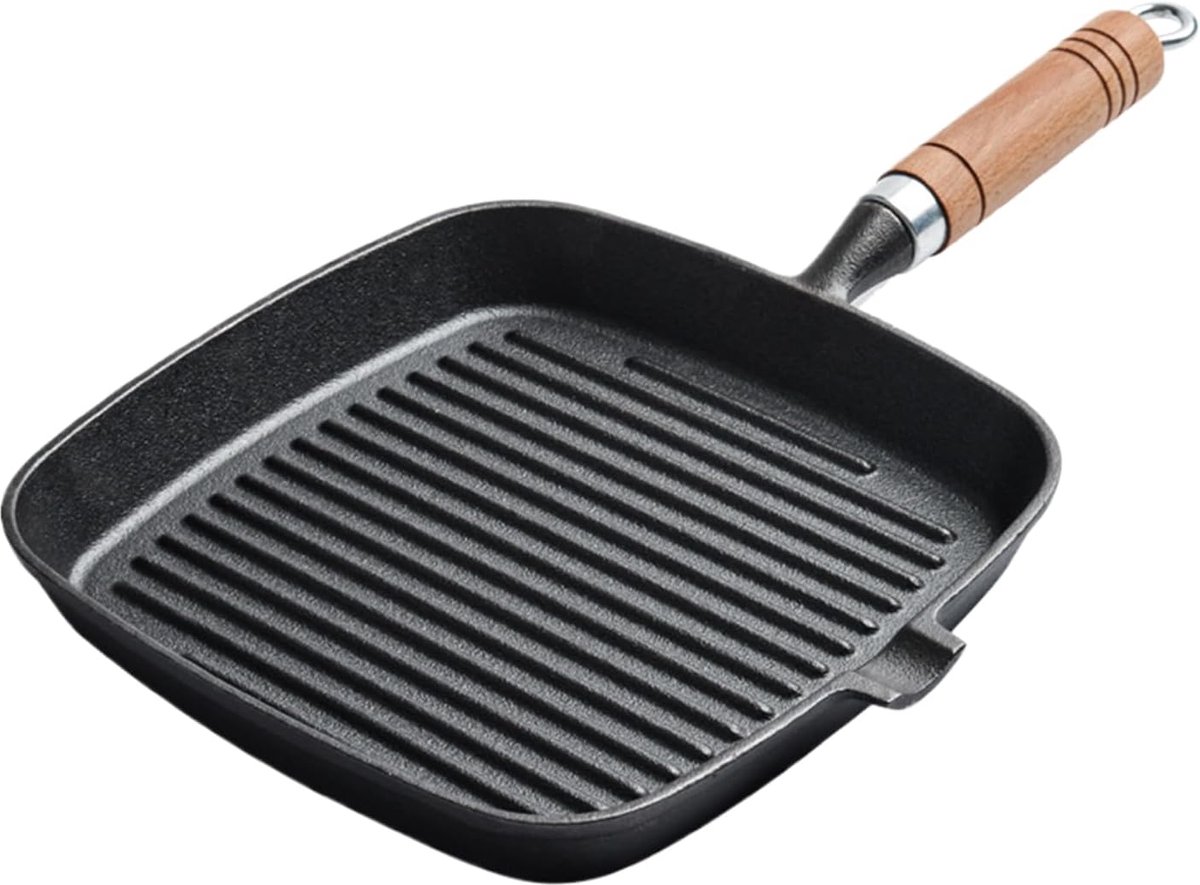 Grillpan Gietijzer - Vierkante bakplaat - Buiten koken - Hittebestendig handvat - 24 cm