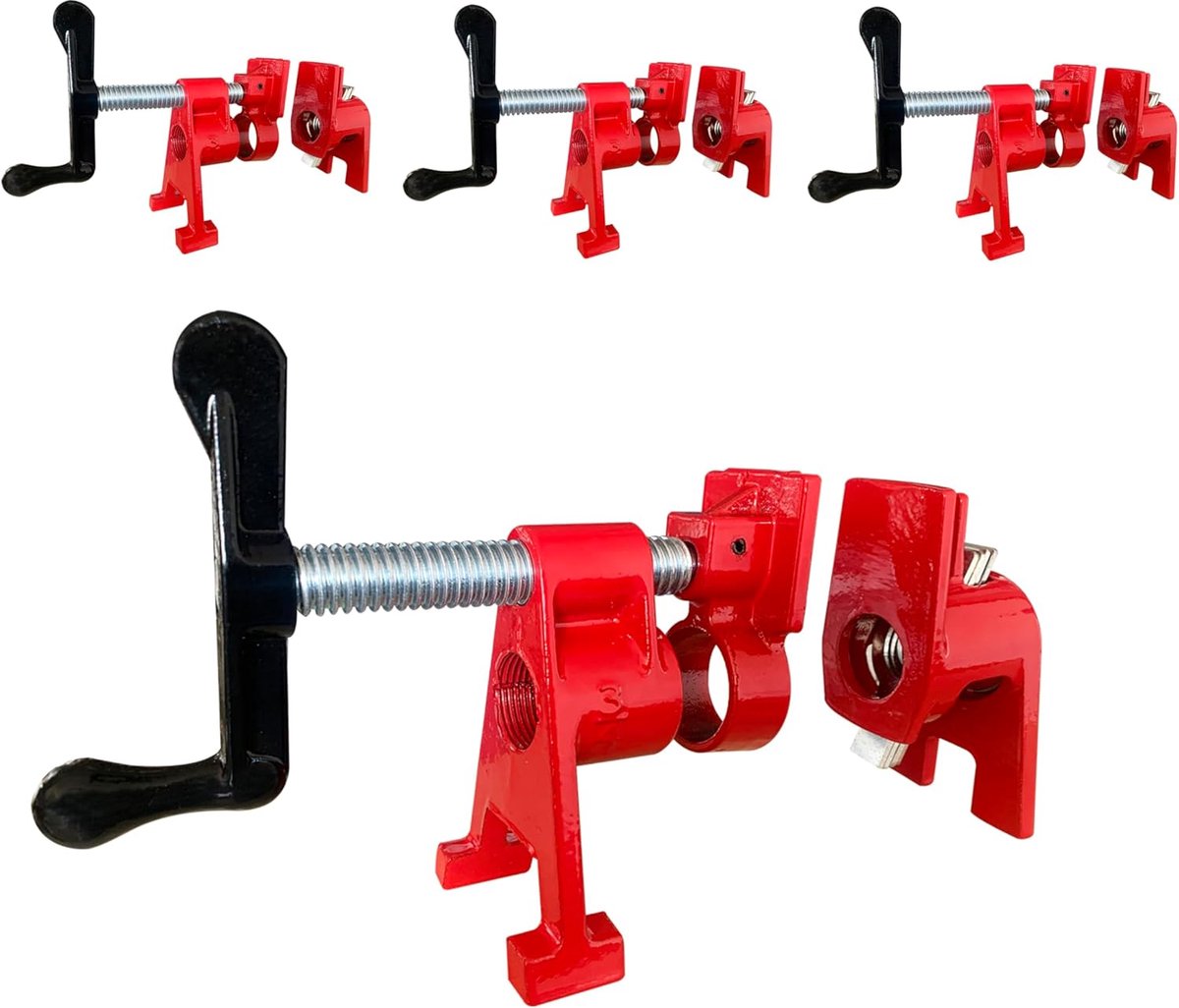 Pijpklemmen Set - H-Stijl Klemmen - Houtbewerking Projecten - Snelspan Mechanisme - 3/4 Inch - Rood Zwart