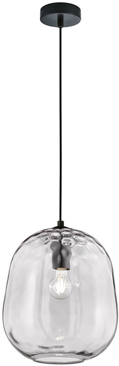 Hanglamp Hanglamp gerookt glas woonkamerlamp retro eettafellamp, metaal zwart, 1x E27, DxH 29 x 140 cm