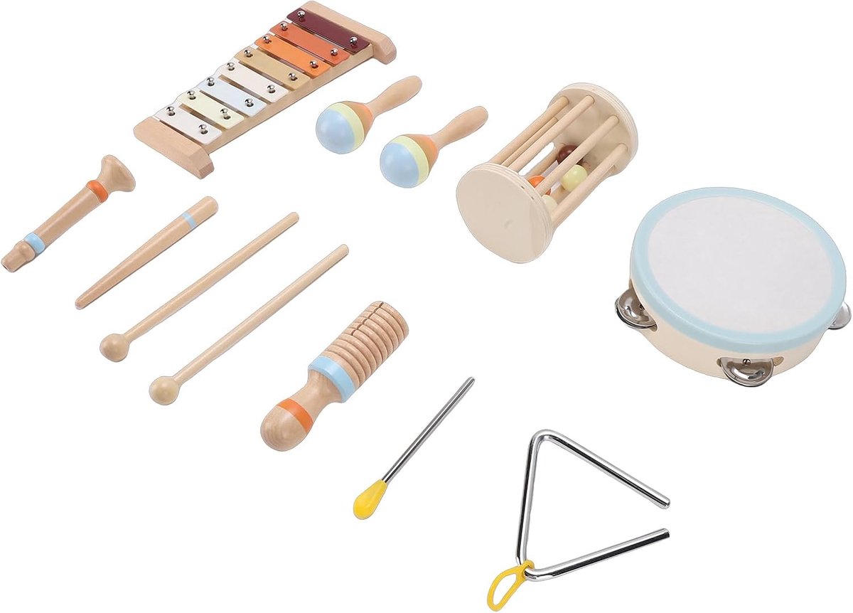 Houten Muziekset - Percussie Speelgoed - Peuter Ontwikkeling - Veilig Beukenhout - 26 x 17 x 10 cm