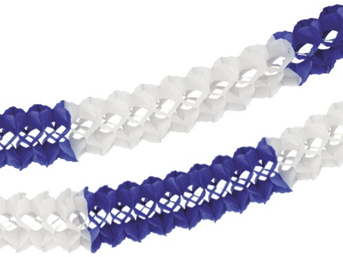 5x Guirlande extra groot papier Ø 16 cm · 10 m blauw/wit brandvertagend
