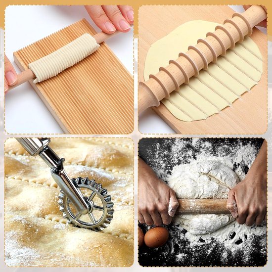 Pastamaker Set - Pastagereedschap - Zelfgemaakte Pasta - 14 Delig - Natuurlijk Hout van Pastamaker — afbeelding 5
