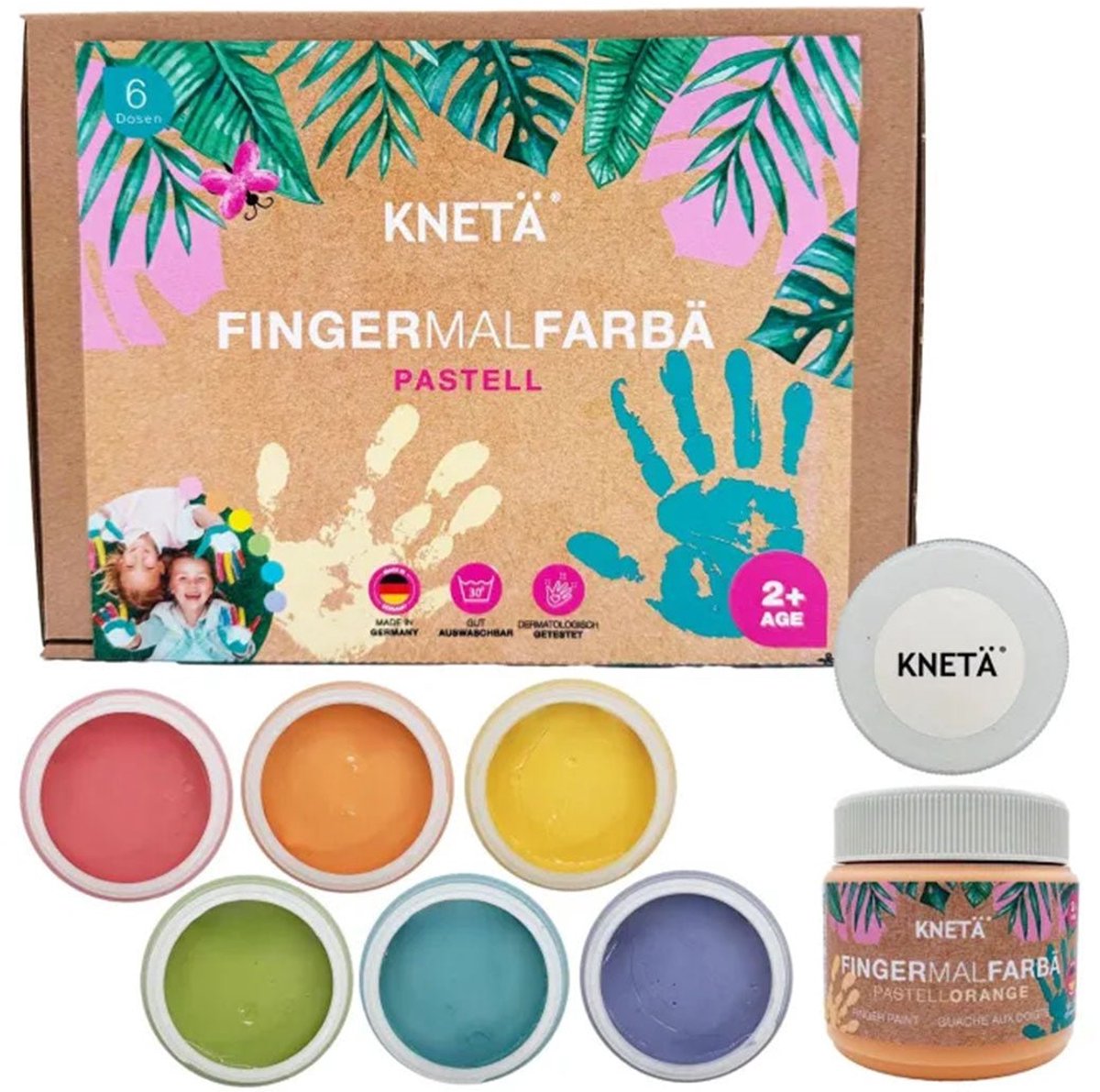 Kneta vingerverf pastel vegan - 6 kleuren kinderverf uitwasbaar.