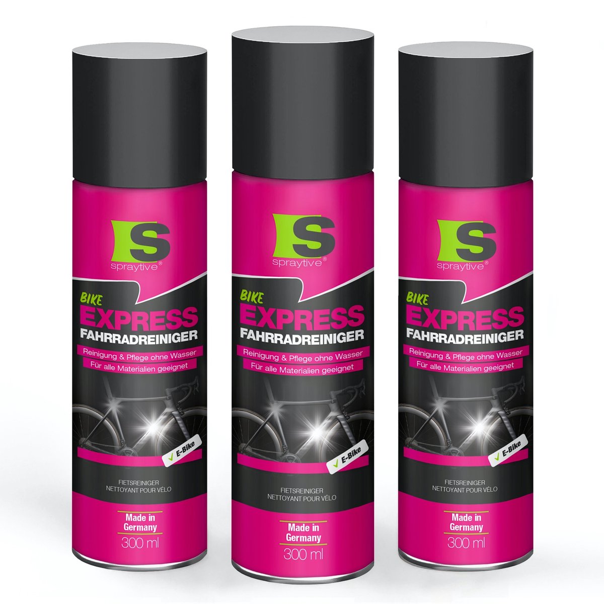 Spraytive 3x 300ml fietsreiniger zonder water – snelle reiniging met waxbescherming voor frame, velgen en onderdelen – geeft glans en beschermt
